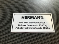 HERMANN štítek , Výroba štítků, výrobní štítky na vozidla, výrobní štítky na vozidlo, typový štítek vozidla, výroba štítku na auto, výrobní štítek 